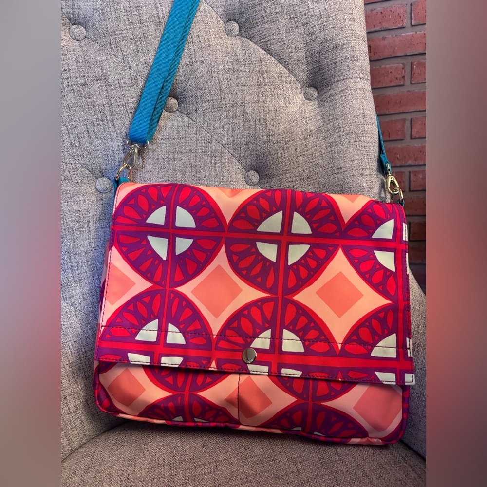 Fossil Red and Pink Geometric Laptop Bag